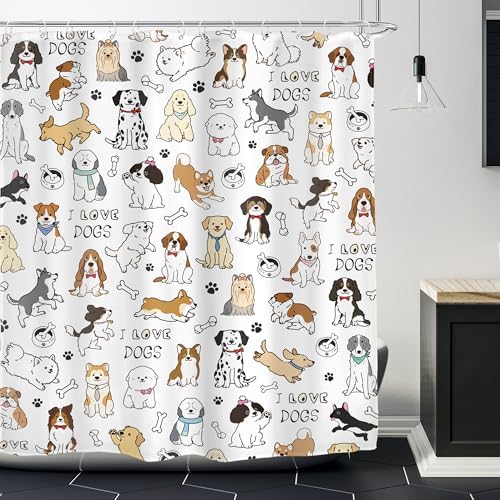 Glawry Dog shower curtain Cute Funny for Bath