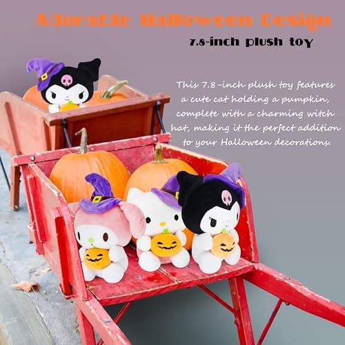 Spooky Halloween Cat Plush with Pumpkin Witch Hat