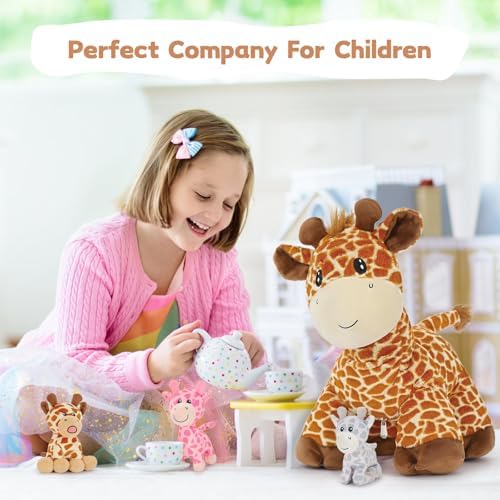 18in Tezituor Giraffe Stuffed Animal with 3 Cute Babies