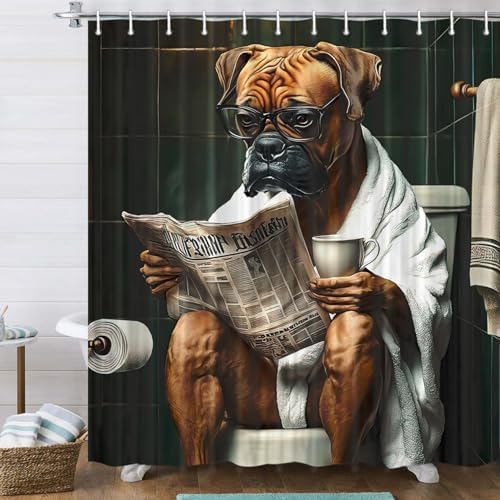 JAWO Funny Dog Bathroom Curtain Set 12 Hooks Washable 72x84 Poly