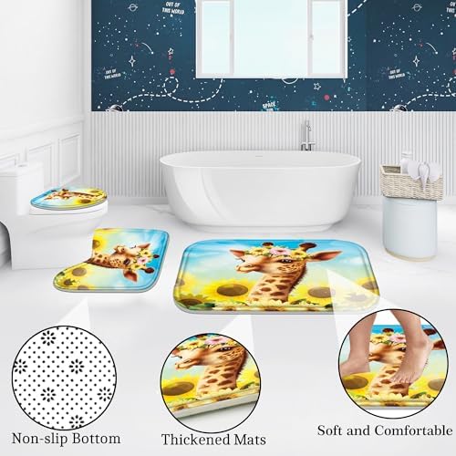 4PCS Bathroom Set Cute Giraffe Design Comfortable Hygienic
