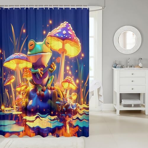 Trippy mushroom bath curtain set with 12 hooks for kids