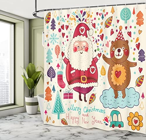 Santa and Teddy Bear Christmas Shower Curtain