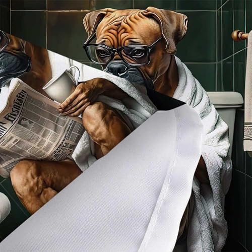 JAWO Funny Dog Bathroom Curtain Set 12 Hooks Washable 72x84 Poly