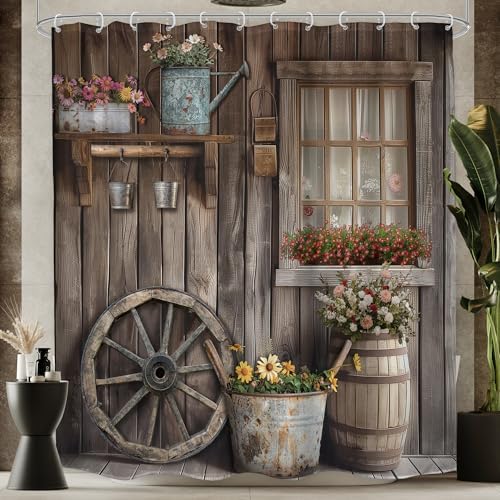 Seven-Piece Western Rustic Barn Door Shower Curtain Set