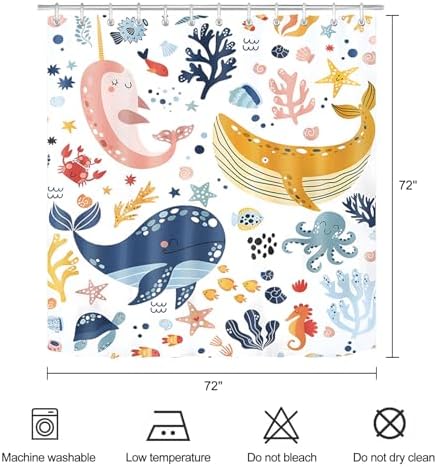 ZCHOMI Fun Kids Whale Bath curtain with Ocean Friends