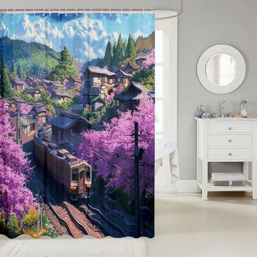 Retro Digital Train Shower Curtain 72x72