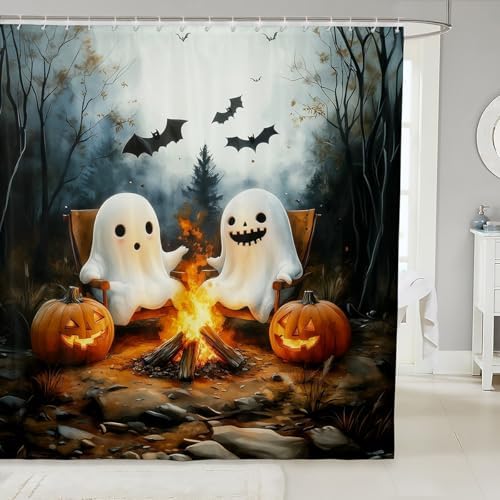 Cute Halloween Ghost Kids Bath Curtain 72x84