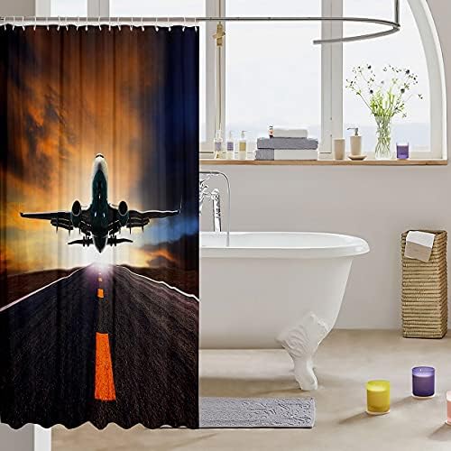 3D Airplane Shower Curtain Set with Hooks for Boys Men