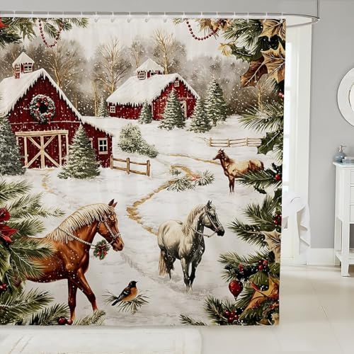 Castle Fairy Christmas Farmhouse Shower Curtain Set
