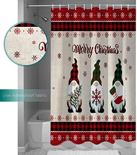Merry Christmas Gnome Snowflake Shower Curtain Red Black Buffalo Plaid