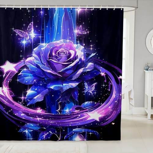 Erosebird Blue Purple Rose Bathroom Curtain Set