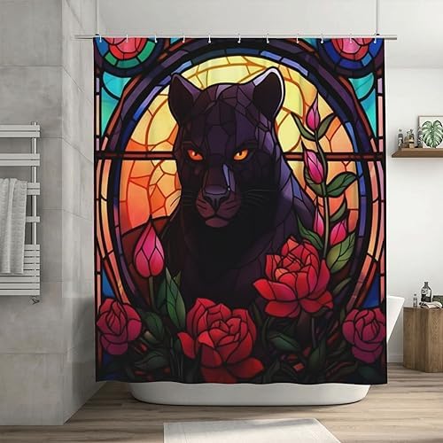 Black Panther Shower Curtain 72x72 In Modern Bohemian Bathroom Art with 12 Hooks