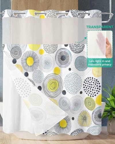 No Hook Waterproof Shower Curtain with Snap-In Liner