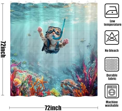 Dinosaur Shower Curtain for Bathroom 72x72 inches with 12 Hooks