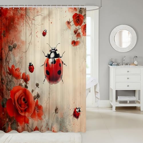 Adorable Ladybug Retrospective Bathroom Curtain Set