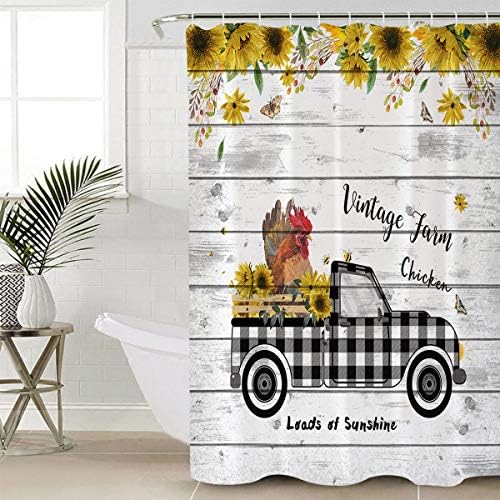 Waterproof Bathroom Shower Curtain Set with 12 Hooks Modern Buffalo Check Design
