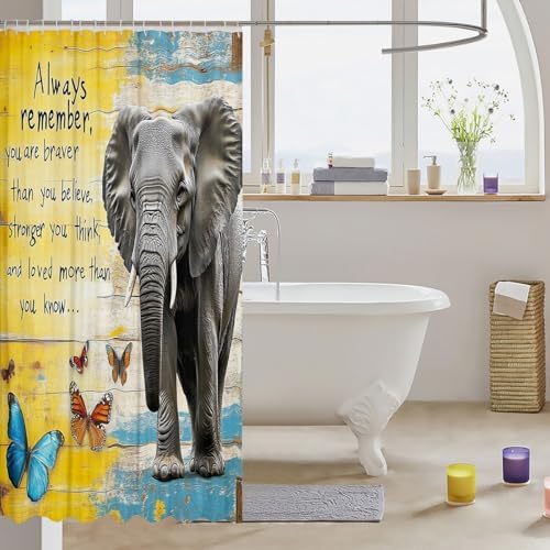 Feelyou Elephant Shuffle Butterfly 72x72 Bath Curtain Set
