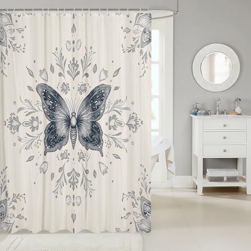 72x84 Inch Damask Moth Shower Curtain Set for Kids Teens