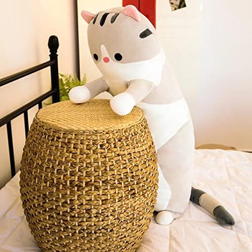 Long Gray Cat Plush Pillow for Sleep Cuddle and Relaxation