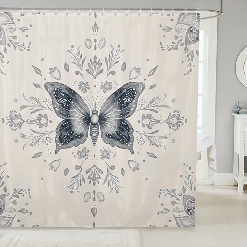 72x84 Inch Damask Moth Shower Curtain Set for Kids Teens