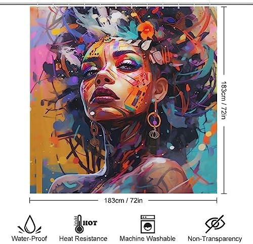 Abstract Girl Shower Curtain Set 72x72in Waterproof 12 Hooks
