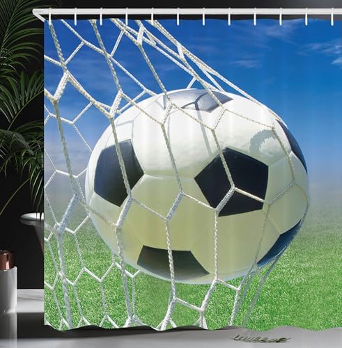 Ambesonne Kids Soccer Goal Net Shower Curtain
