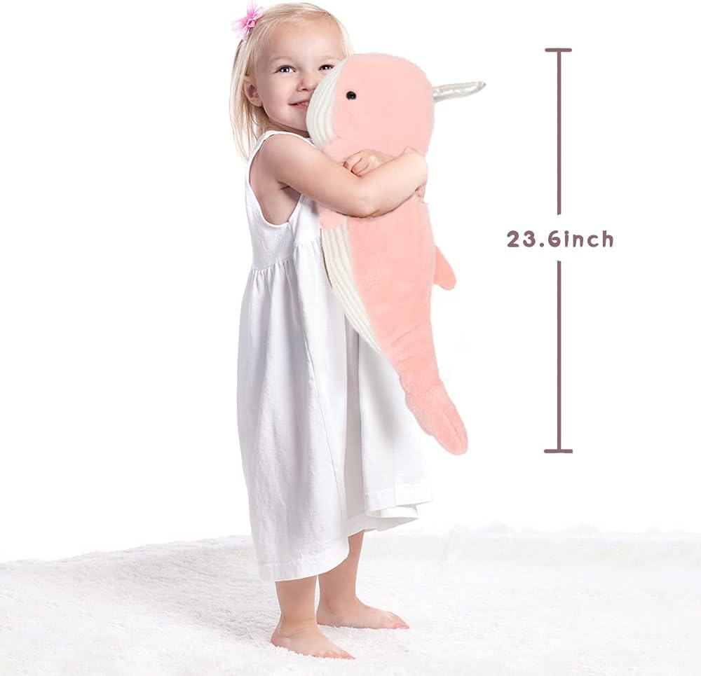 Tezituor 24 Inch Pink Narwhal Plush Pillow