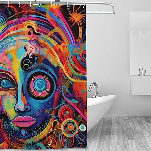Abstract Girl Shower Curtain Set with 12 Hooks 72x72in
