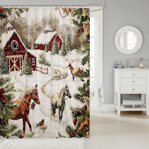 Castle Fairy Christmas Farmhouse Shower Curtain Set