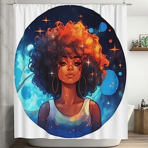 Tiyaandsy Black Girl Shower Curtain Set Modern Starry Night Design