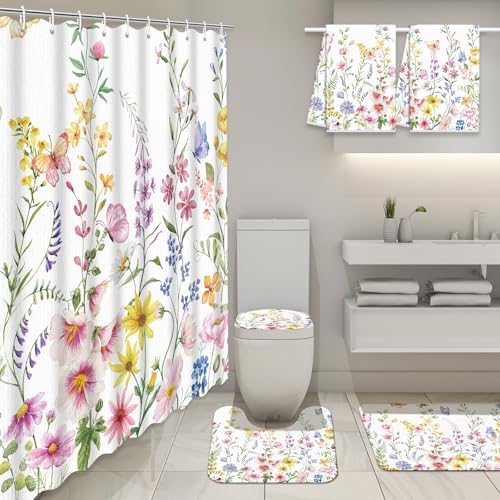 6-Piece Summer Bathroom Set with U-Shaped Mat 2