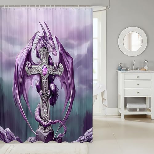 Gohtic Dragon 72 x 72 Bathroom Shower Curtain Set for Kids Teens