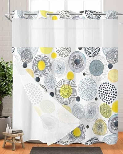 No Hook Waterproof Shower Curtain with Snap-In Liner