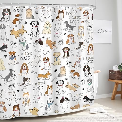 Glawry Dog shower curtain Cute Funny for Bath