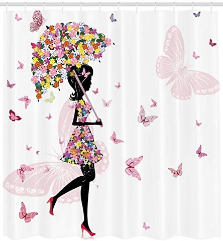 Ambesonne Feminine Shower Curtain with Hooks 69x84 Black Pink