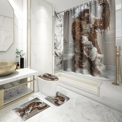 FortunateFrog 4PCS Bigfoot Animal Fun Bathroom Showers with 12 Hooks
