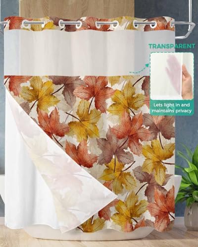 TocaHome Fall Orange Red Maple Leaf Shower Curtain Set