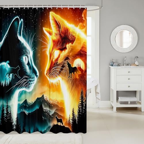 Castle Fairy Wolf Cat 3D Animal Bathroom Shower Curtain Set