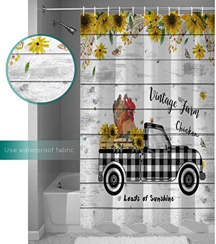 Waterproof Bathroom Shower Curtain Set with 12 Hooks Modern Buffalo Check Design