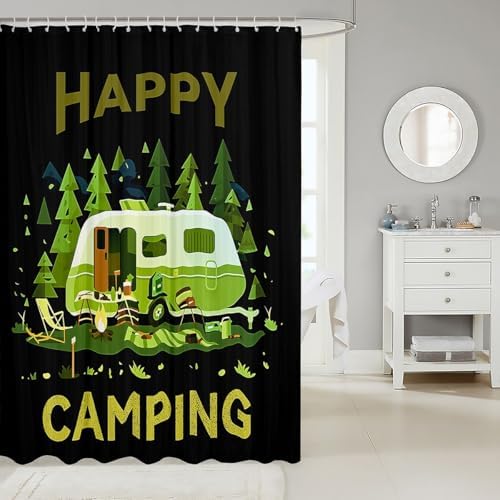 Jejeloiu Cartoon Camping Car Bath Curtain Set 72x84