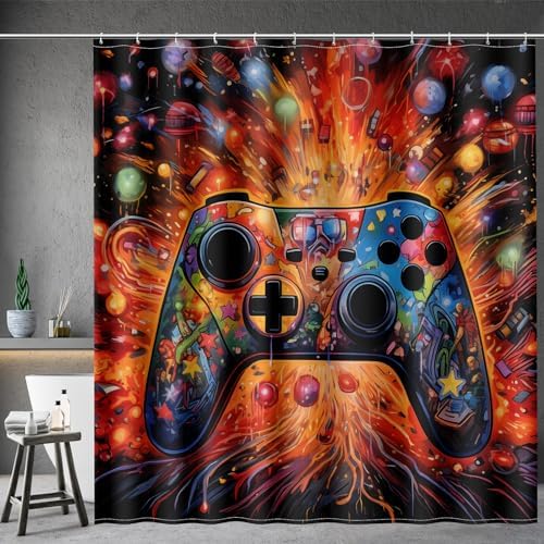 Aimego Gaming Shower Curtain Set with 12 Hooks 1