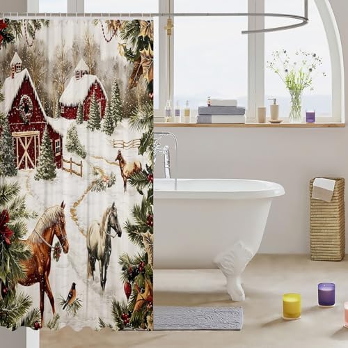 Castle Fairy Christmas Farmhouse Shower Curtain Set