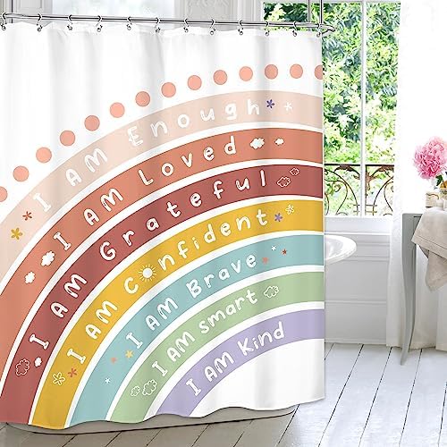 MESHELLY Kids Boho Rainbow Shower Curtain with 12 Hooks