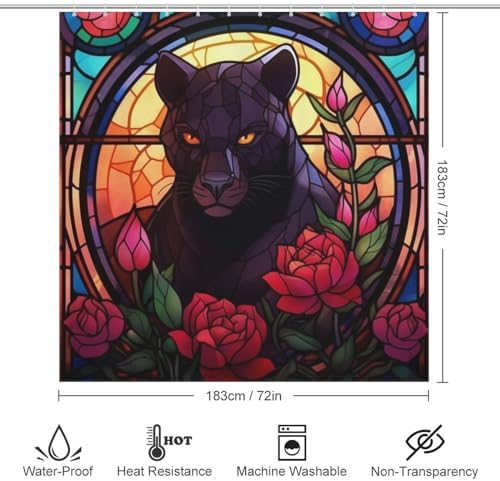 Black Panther Shower Curtain 72x72 In Modern Bohemian Bathroom Art with 12 Hooks