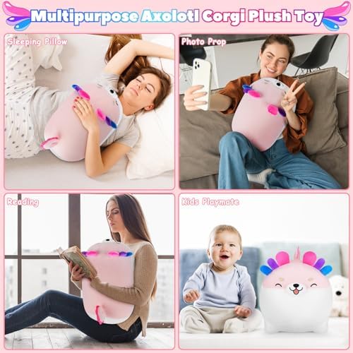 CuteAxolotl Shiba Inu Plush Pillow Kawaii Stuffed Animal Gift for Kids Adults
