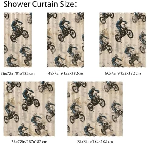 Blue Boys Motorcross Themed Shower Curtain Set - Rustic Stylish Bathroom Curtain