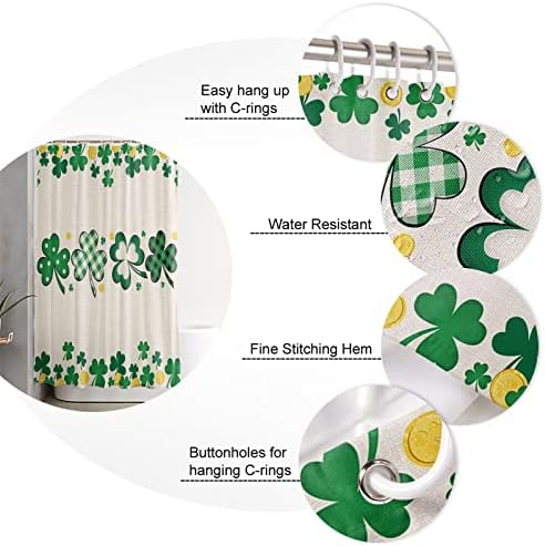 TocaHome Waterproof Shower Curtain with Hooks and Lucky Shamrocks Design