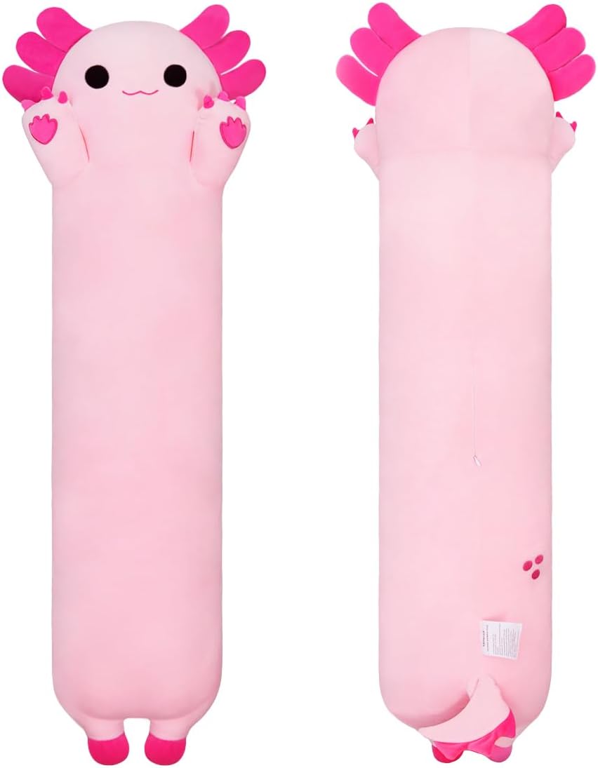 Axolotl Plush Toy - Cute Pink Long Plush Pillow for Kids and Adults