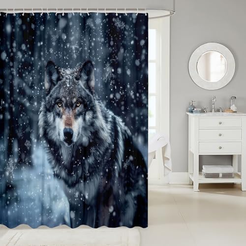 Wild Wolf Shower Curtain Set 72x72 Waterproof 3D Jungle Design for Kids